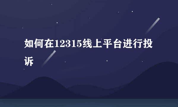 如何在12315线上平台进行投诉