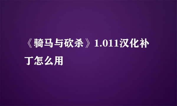 《骑马与砍杀》1.011汉化补丁怎么用