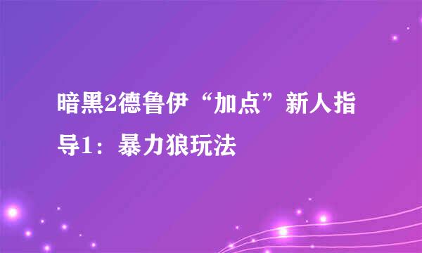 暗黑2德鲁伊“加点”新人指导1：暴力狼玩法