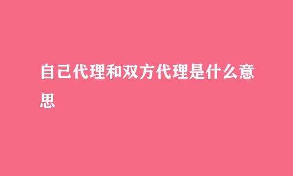 自己代理和双方代理是什么意思