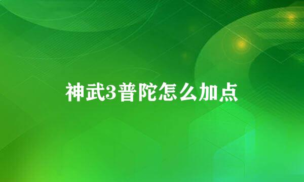 神武3普陀怎么加点