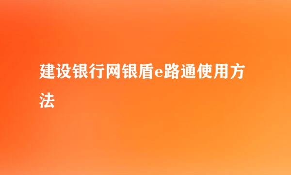 建设银行网银盾e路通使用方法