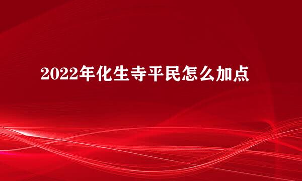 2022年化生寺平民怎么加点