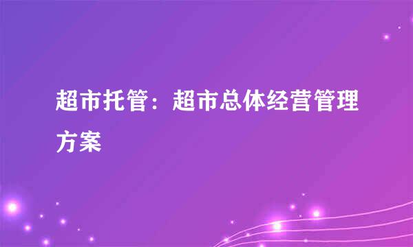 超市托管：超市总体经营管理方案