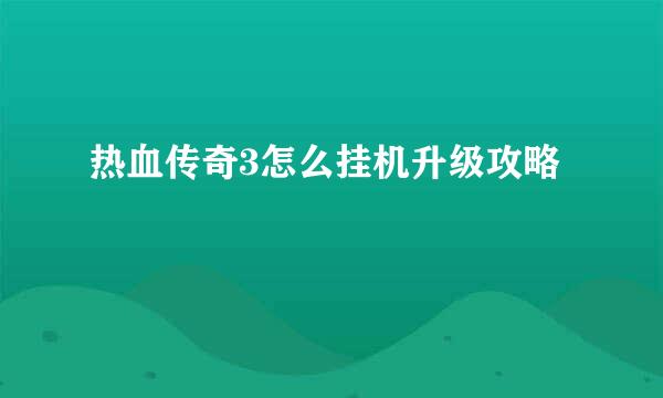 热血传奇3怎么挂机升级攻略