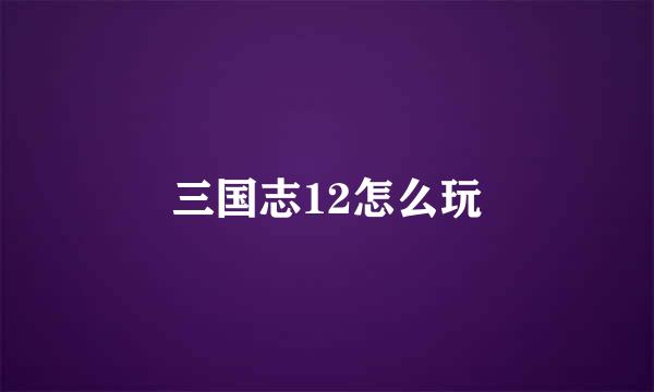 三国志12怎么玩