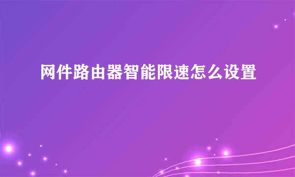 网件路由器智能限速怎么设置