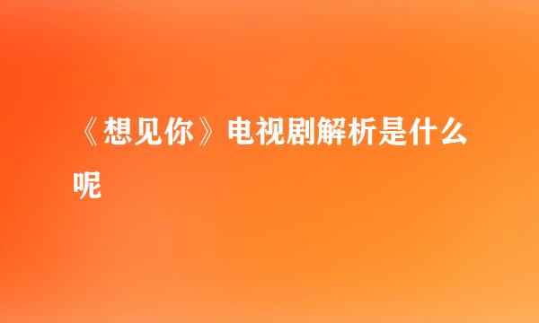 《想见你》电视剧解析是什么呢