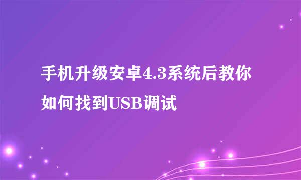 手机升级安卓4.3系统后教你如何找到USB调试