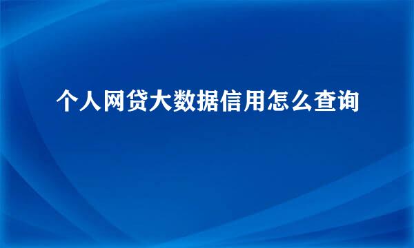 个人网贷大数据信用怎么查询