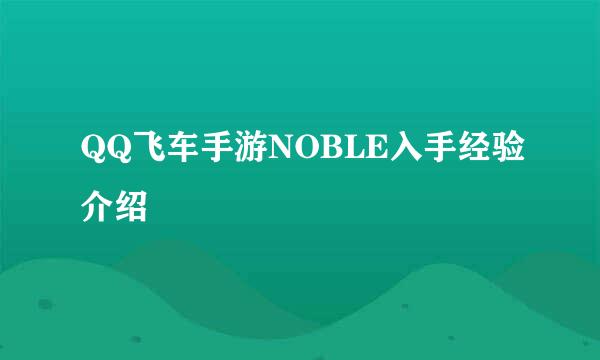 QQ飞车手游NOBLE入手经验介绍