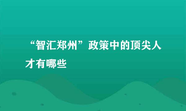 “智汇郑州”政策中的顶尖人才有哪些