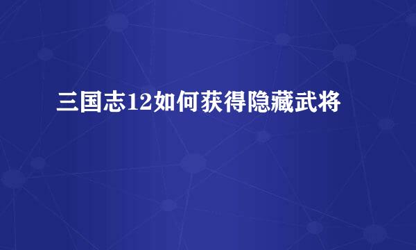 三国志12如何获得隐藏武将