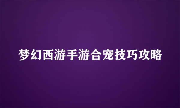 梦幻西游手游合宠技巧攻略