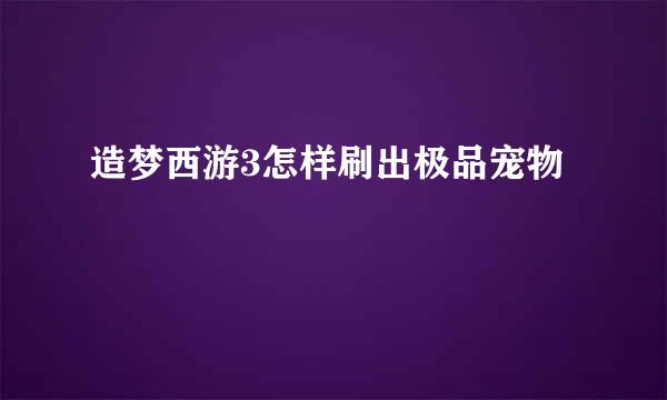 造梦西游3怎样刷出极品宠物