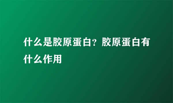 什么是胶原蛋白？胶原蛋白有什么作用