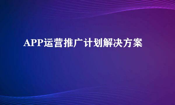 APP运营推广计划解决方案