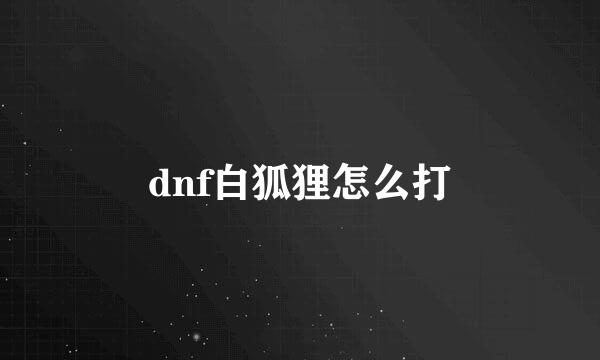 dnf白狐狸怎么打