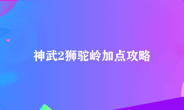 神武2狮驼岭加点攻略