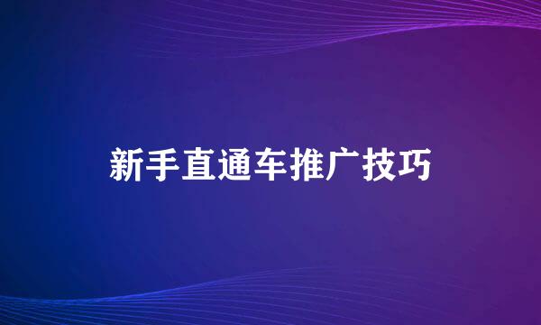 新手直通车推广技巧