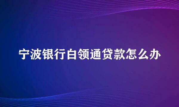 宁波银行白领通贷款怎么办