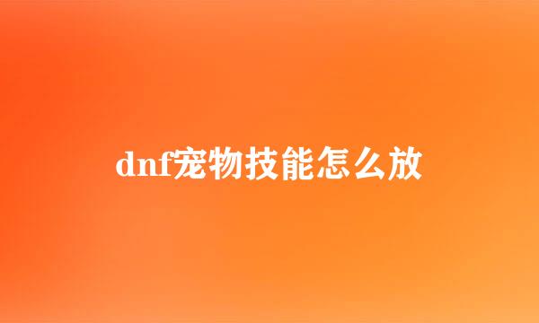 dnf宠物技能怎么放